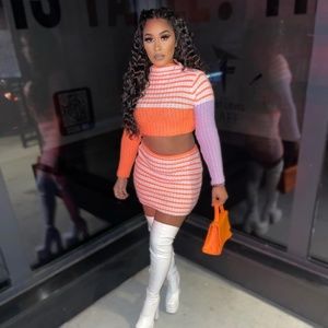 Orange stripped Long Sleeve 2 Piece Set
